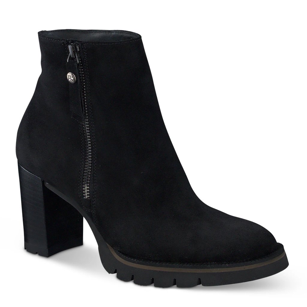 $530 Paul Green Sloane Lug Sole Bootie Black Suede Platform 8 (2) (Td16)